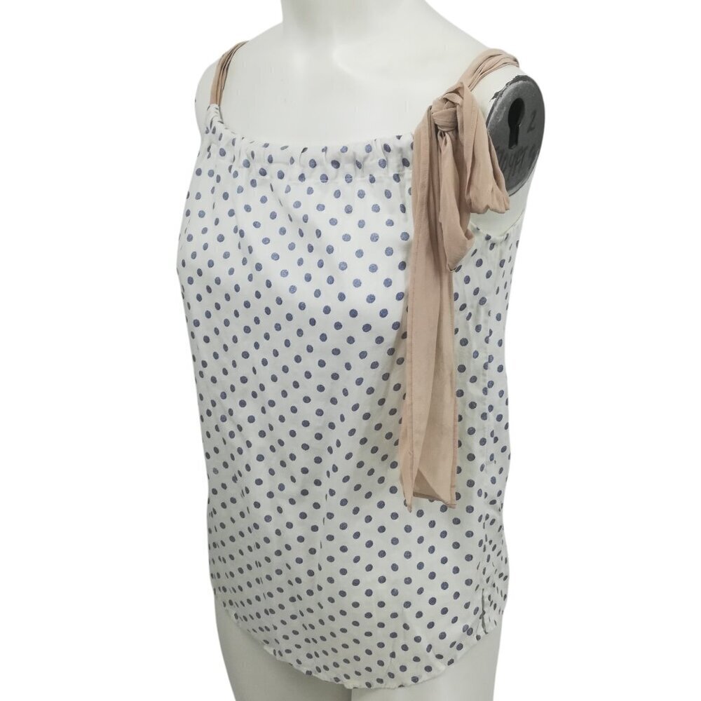 Hartford Polka Dot Cotton Tank Top Bow Adjustable Blouse Size 2 S White Blue
